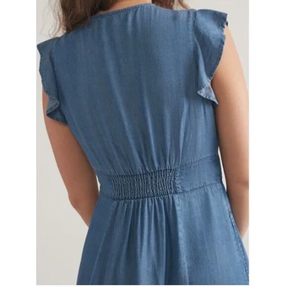 NWT Marine Layer Camila Midi Dress Button-Front with Ruffle Sleeves Size XL Blue - Picture 3 of 12